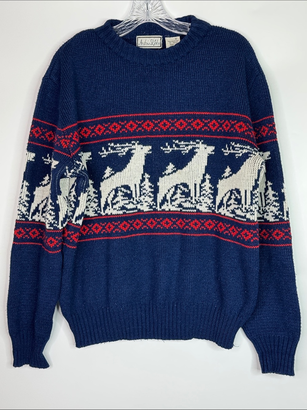 Vintage Andrew St. John Acrylic Nordic Reindeer Blue Sweater XL